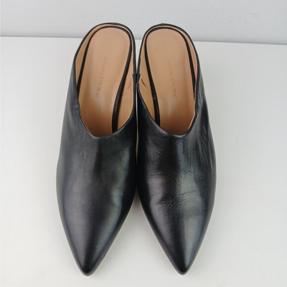 Banana Republic SZ 9 Black Leather Mid-Heel Mules – Pointed Toe Slip-On NEW - Picture 9 of 9